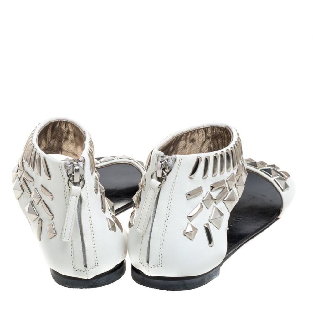 Giuseppe Zanotti White Leather Studded Ankle Cuff Zipper Flats Size 36 - Picture 5 of 7